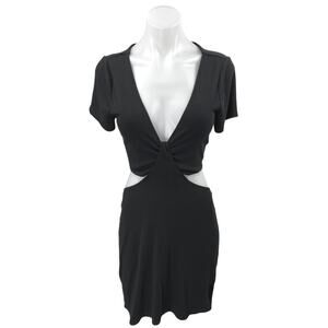 Abercrombie & Fitch Black Short Sleeve Plunge V-neck Cutout Mini Bodycon Dress L